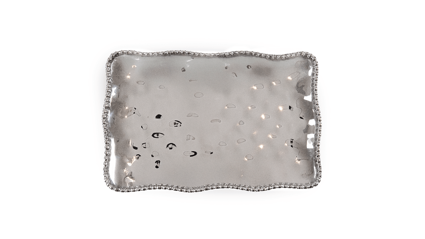 CHAROLA PORCELANA RECTANGULAR ANCHO CON BOLITAS TODO PLATEADO - VERANDA INTERIORES