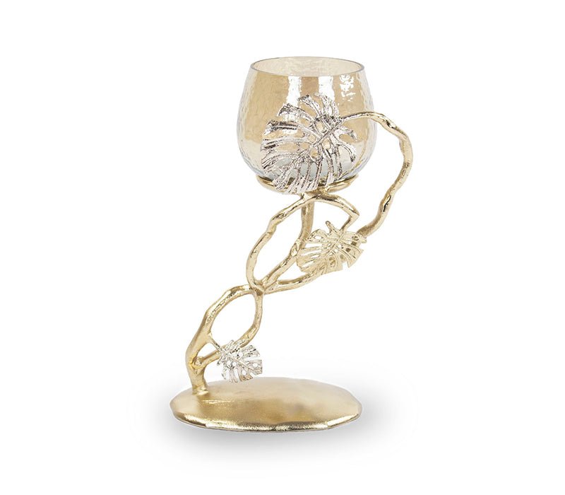 CANDELERO DECORACIÓN HOJA PLATEADA - VERANDA INTERIORES