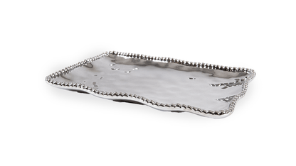CHAROLA PORCELANA RECTANGULAR ANCHO CON BOLITAS TODO PLATEADO - VERANDA INTERIORES