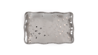 CHAROLA PORCELANA RECTANGULAR ANCHO CON BOLITAS TODO PLATEADO - VERANDA INTERIORES
