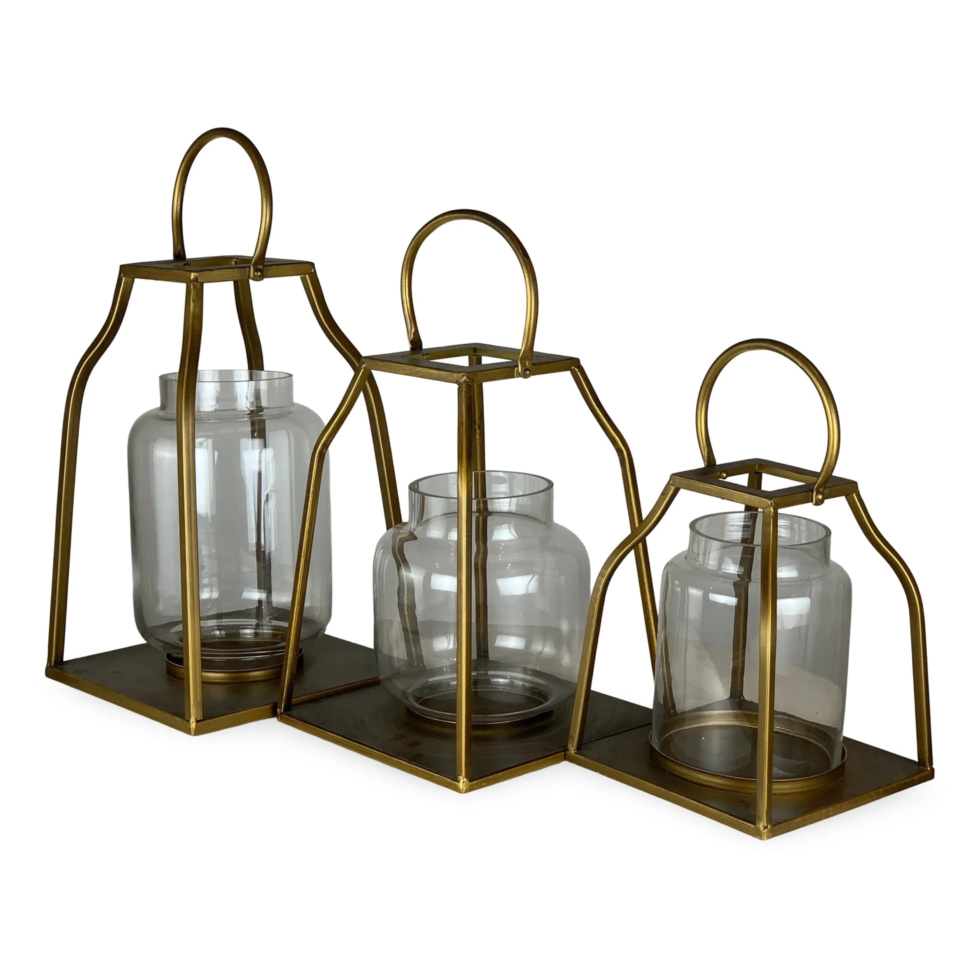 LINTERNA GRANDE TRAPEZOIDE METAL DORADO SET 3 - VERANDA INTERIORES