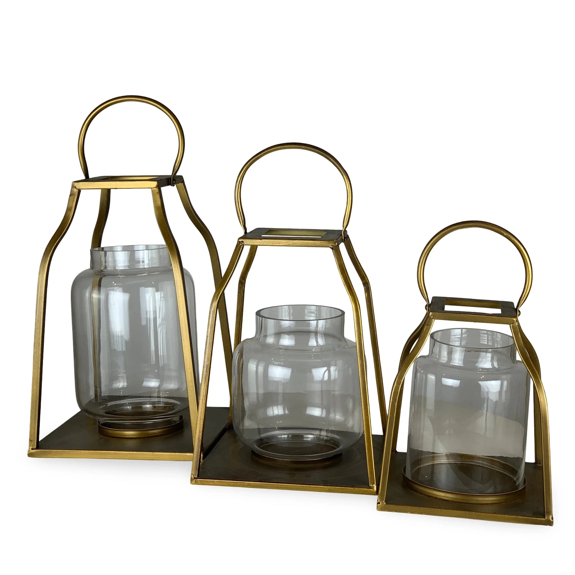 LINTERNA GRANDE TRAPEZOIDE METAL DORADO SET 3 - VERANDA INTERIORES