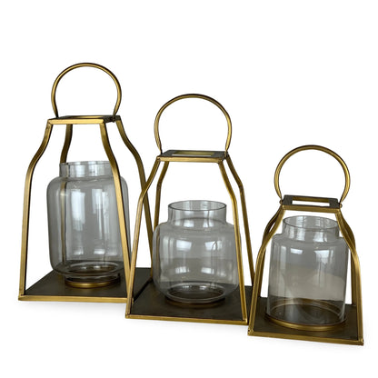 LINTERNA GRANDE TRAPEZOIDE METAL DORADO SET 3 - VERANDA INTERIORES