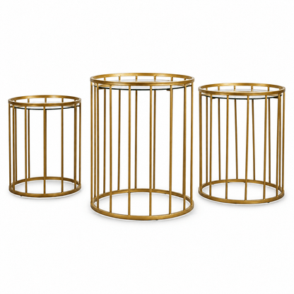 MESA CON ESPEJO DORADA SET DE 3 - VERANDA INTERIORES