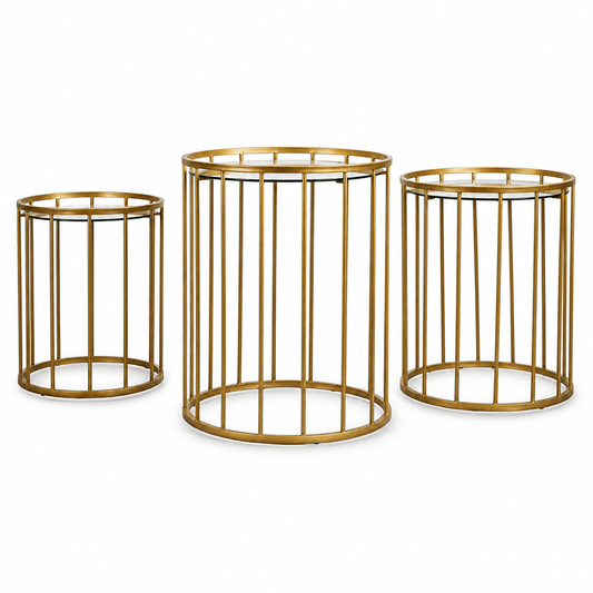 MESA CON ESPEJO DORADA SET DE 3 - VERANDA INTERIORES