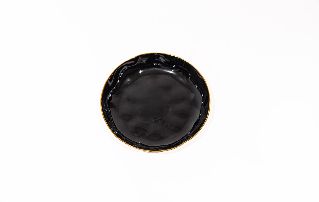 PLATON SHALLOW BOWL PORCELANA REDONDO DORADO CON NEGRO - VERANDA INTERIORES
