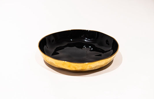 PLATON SHALLOW BOWL PORCELANA REDONDO DORADO CON NEGRO - VERANDA INTERIORES
