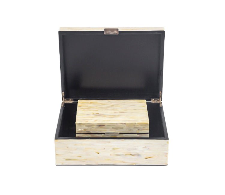 CAJAS COSTERAS BLANCAS MADRE PERLA SET DE 2 - VERANDA INTERIORES