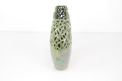 LACEWORK CERAMIC VASE IN METALLIC GLAZE OF SAGE GREEN - VERANDA INTERIORES