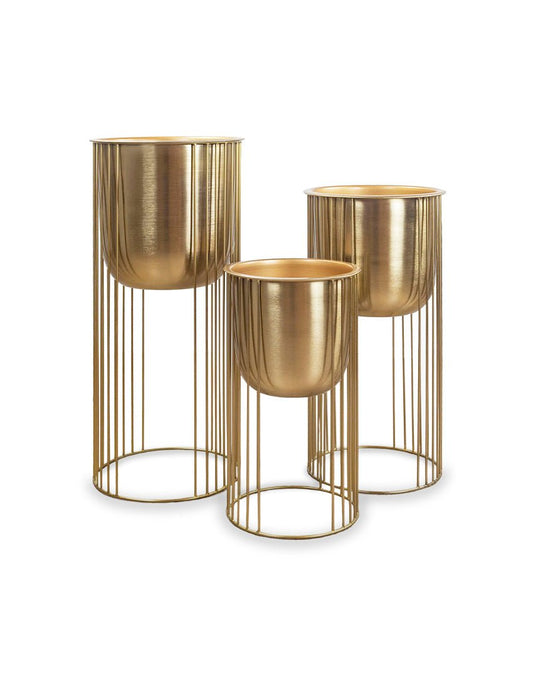 MACETERA CONTEMPORÁNEA DORADA SET DE 3 - VERANDA INTERIORES