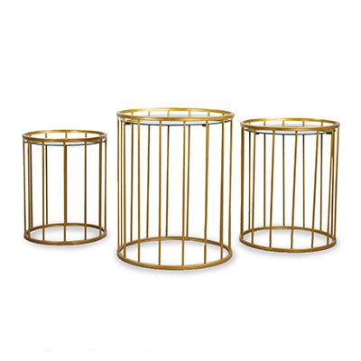 MESA CON ESPEJO DORADA SET DE 3 - VERANDA INTERIORES