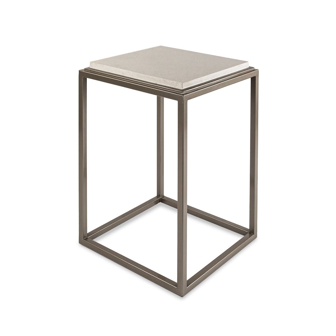 MESA CUADRADA METAL CUB. GRANITO BLANCO - VERANDA INTERIORES