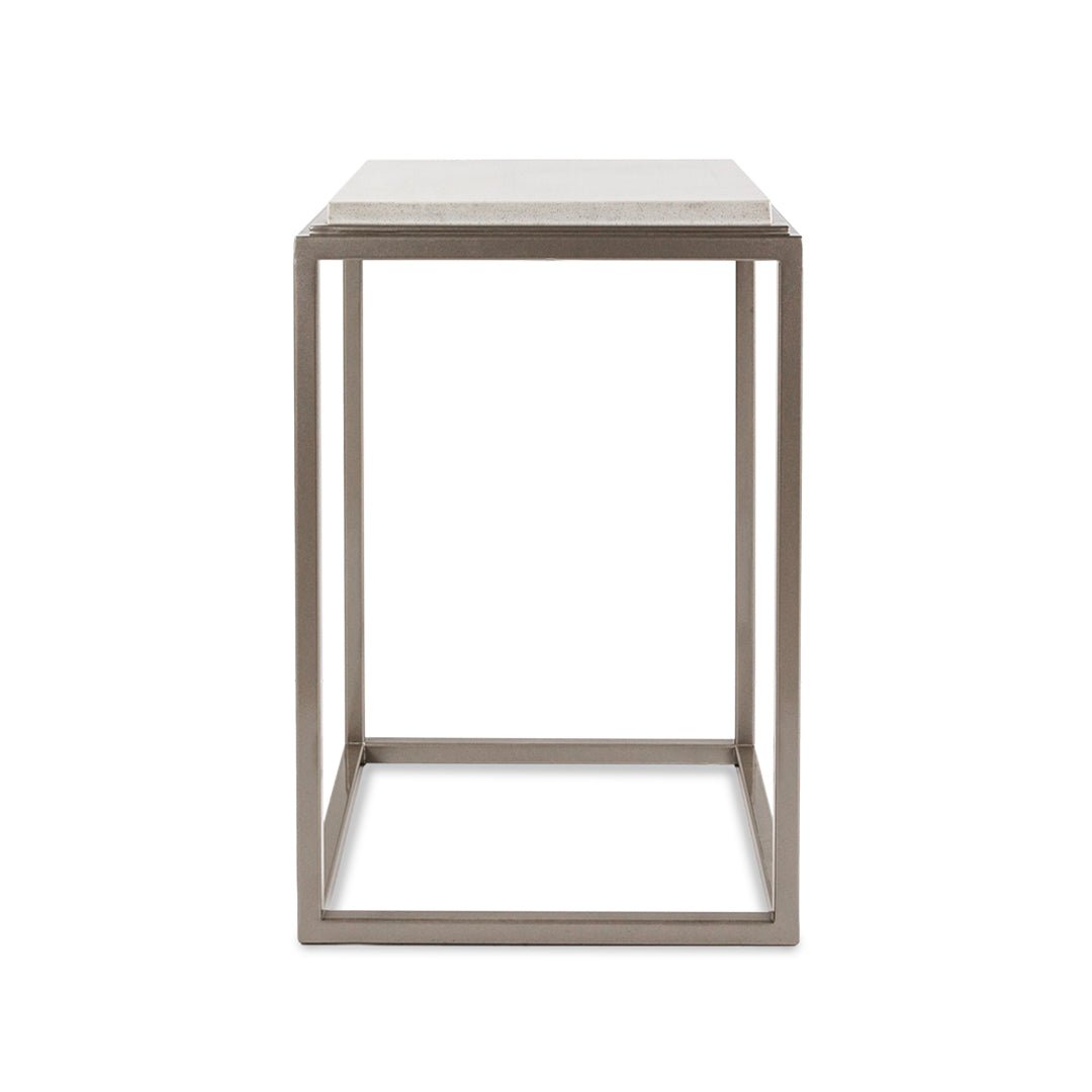 MESA CUADRADA METAL CUB. GRANITO BLANCO - VERANDA INTERIORES